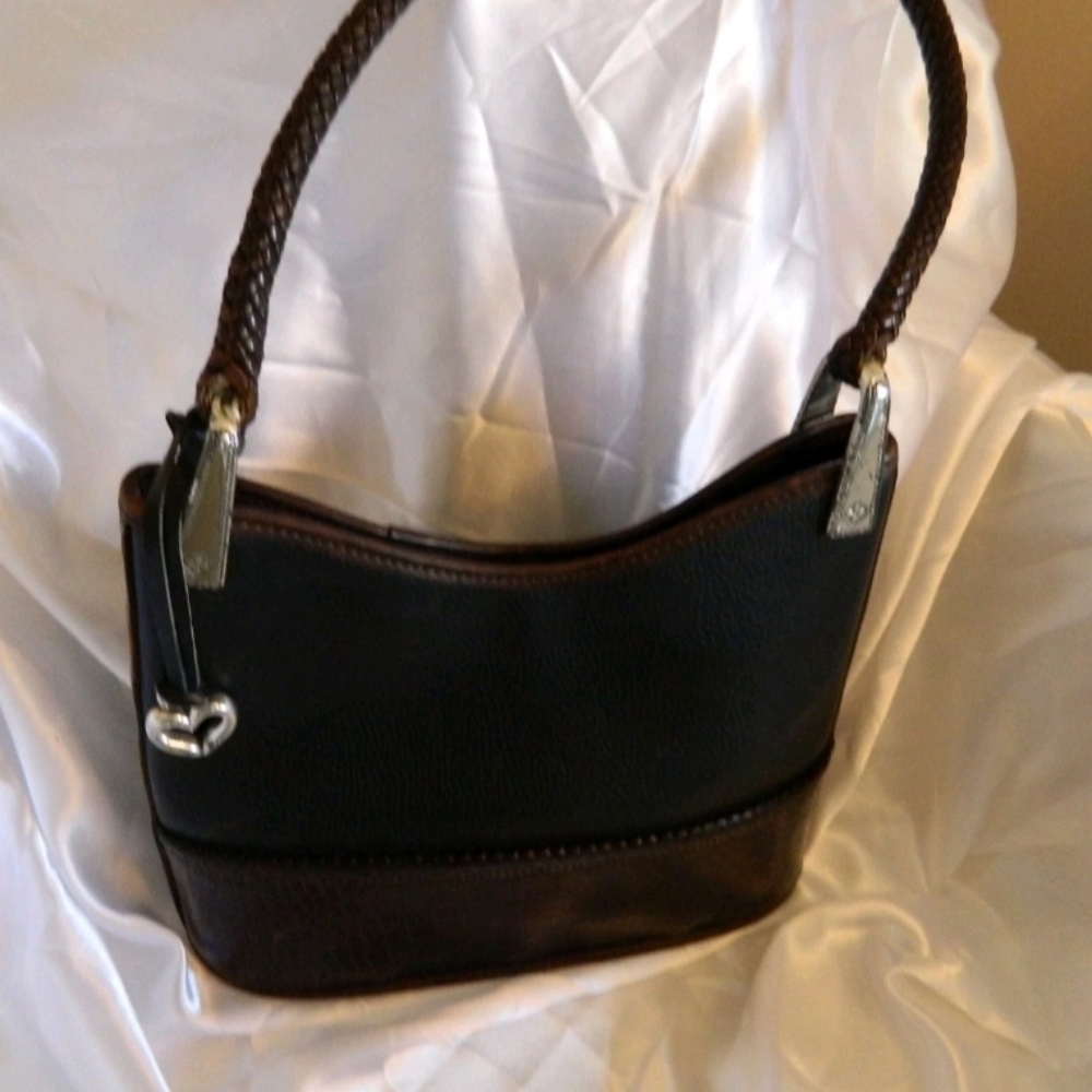 Brighton Black and Brown Leather Shoulder Bag with Silver Charm - Picture 2 of 11